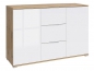 Preview: Kommode Zele Sideboard 135 cm Weiß Hochglanz/Wotan Eiche Modern Design Anrichte