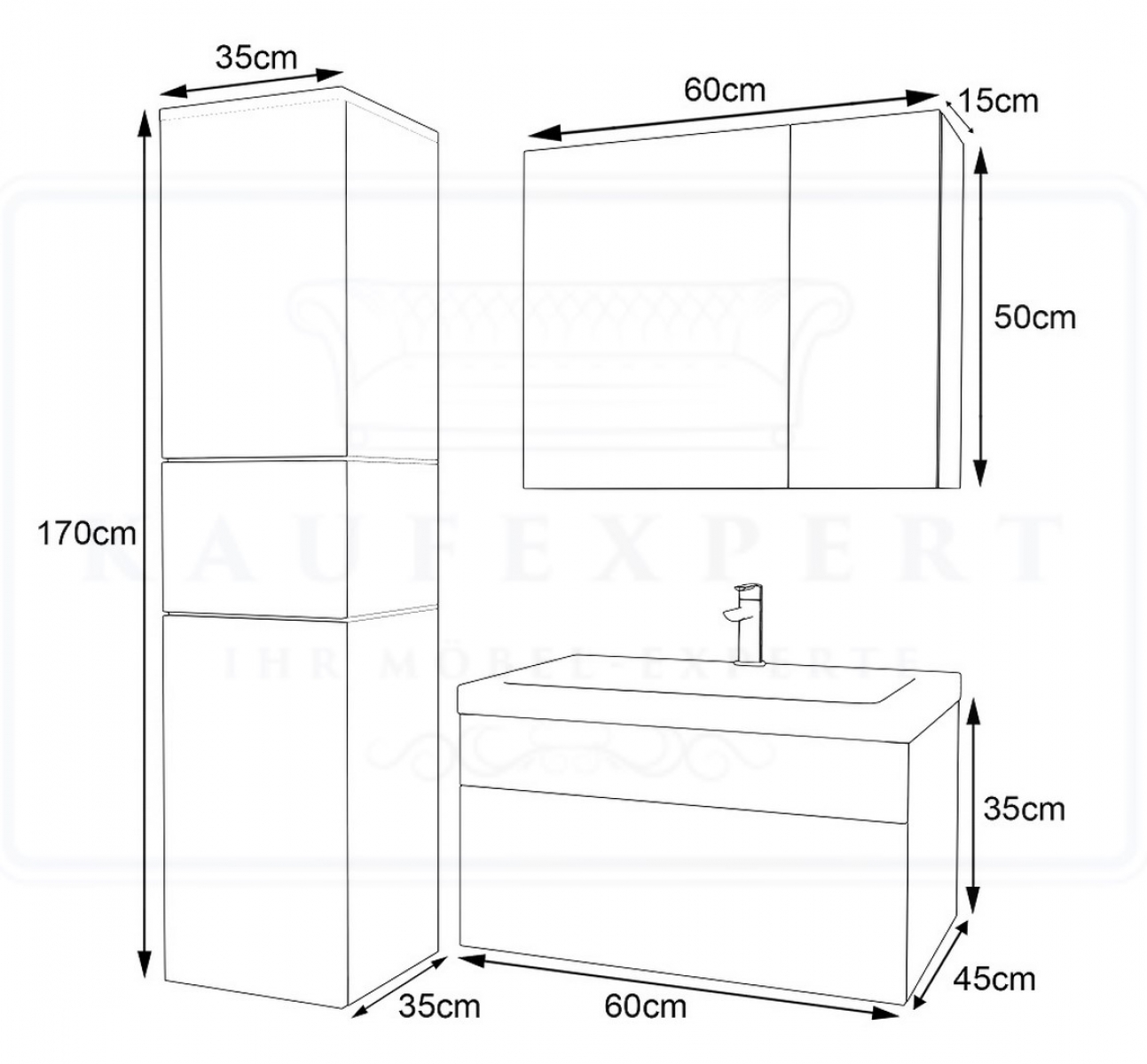 KAUFEXPERT - Badmöbel-Set Ledox 170 cm Weiß Hochglanz KERAMIK ... KAUFEXPERT - Badmöbel-Set Ledox 170 cm Weiß Hochglanz KERAMIK ...