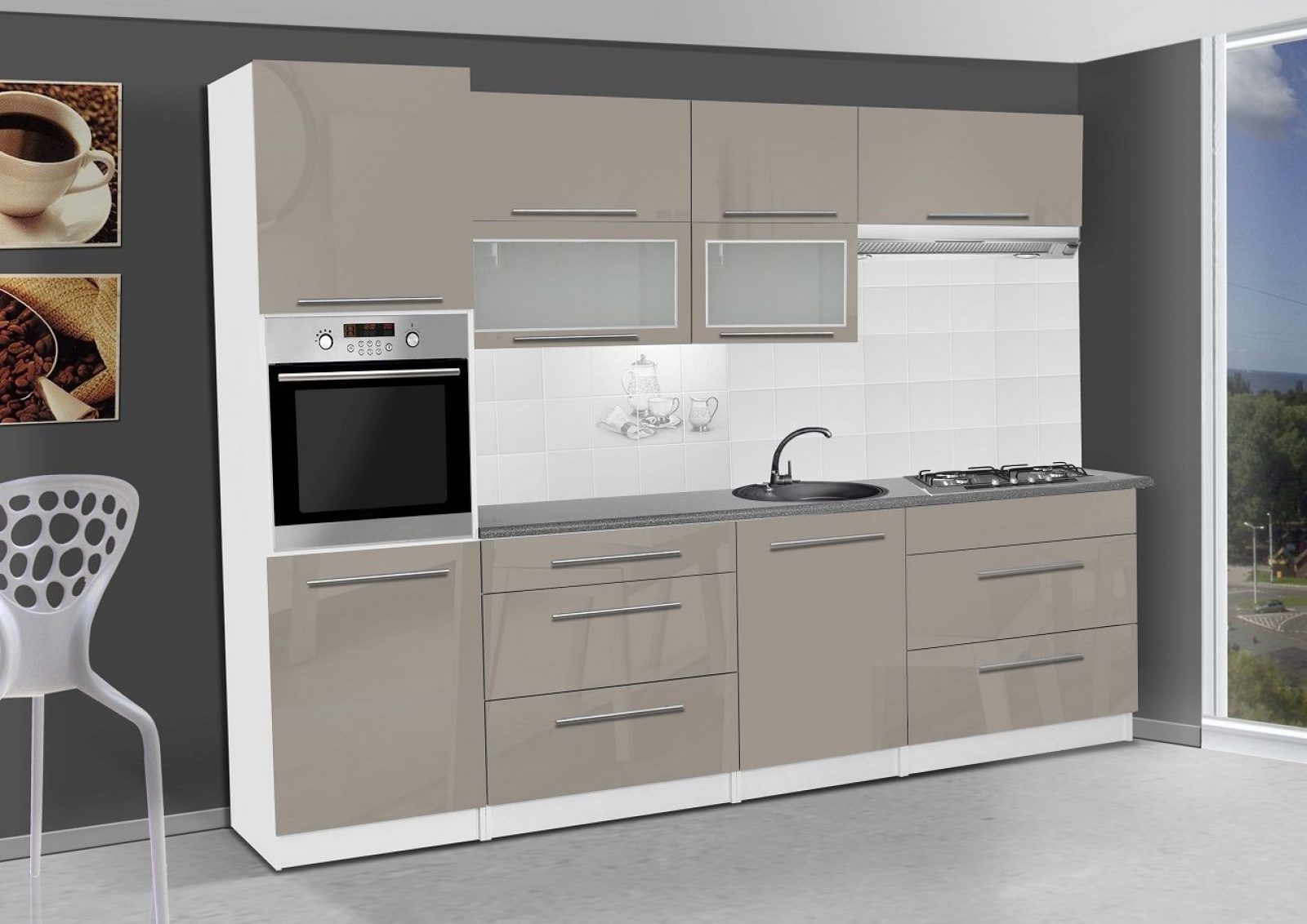{Küchenblock modern hochglanz
51} KAUFEXPERT - Küchenzeile Elena Cappuccino Hochglanz 300 cm Küche ... | {Küchenblock modern hochglanz
51}