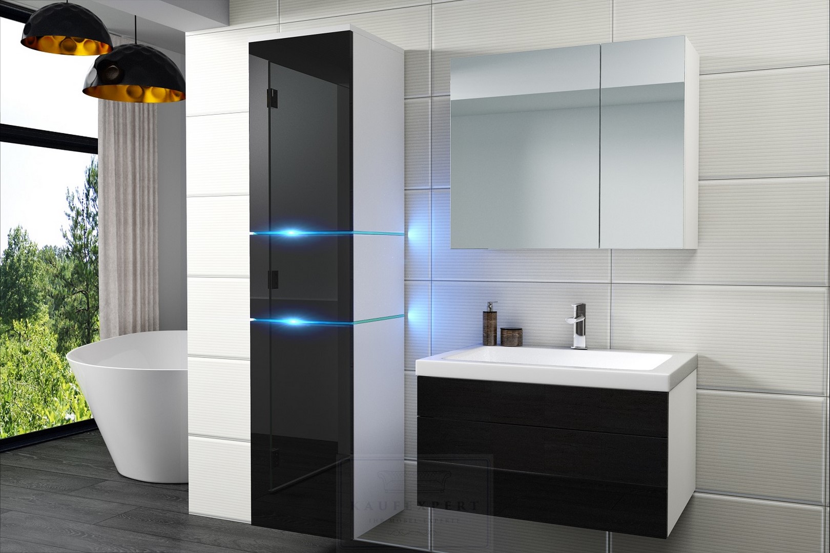 badmobel schwarz, kaufexpert - badmöbel-set ledox 170 cm schwarz hochglanz/weiß, Design ideen