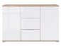 Mobile Preview: Kommode Zele Sideboard 135 cm Weiß Hochglanz/Wotan Eiche Modern Design Anrichte