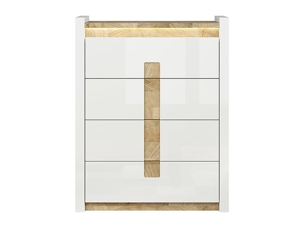 Preview: Highboard Alameda 97cm mit 4 Schubladen Soft Close Weiß Hochglanz/Eiche Westminster Kommode LED Beleuchtung Sideboard Modern Design Anrichte Wohnzimmer