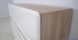Mobile Preview: Kommode BYRON 150 cm mit schönen abgerundeten Kanten, Soft Close, Weiß Hochglanz/San Remo Eiche Matt, Gehärtetes Glas, Modernes Design Anrichte Sideboard