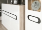 Preview: Kommode BYRON 150 cm mit schönen abgerundeten Kanten, Soft Close, Weiß Hochglanz/San Remo Eiche Matt, Gehärtetes Glas, Modernes Design Anrichte Sideboard