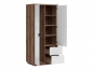 Preview: Kleiderschrank Forn 94cm Soft Close Weiß Hochglanz/ Eiche Delano mit 2 Schubladen Modernes Design Jugendschrank Kinderschrank