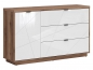 Preview: Kommode Forn 156cm Soft Close Weiß Hochglanz/Eiche Delano Sideboard Modern Design Anrichte Wohnzimmer Schrank