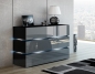 Preview: Kommode Shine Sideboard 120 cm Grau Hochglanz/Schwarz LED Beleuchtung Modern Design TV Möbel Anrichte Sigma