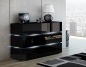 Preview: Kommode Shine Sideboard 90 cm Schwarz Hochglanz/Schwarz LED Beleuchtung Modern Design TV Möbel Anrichte Sigma