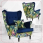Preview: Ohrensessel ARI M 120 / Royal 22  Wohnzimmersessel Blumenmuster Sessel Kissen, ohne Hocker, mit Knopfheftung