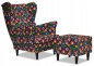 Preview: Ohrensessel M 77 mit Hocker Wohnzimmersessel  Blumenmuster