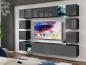 Preview: Wohnwand Maxi 255 Grau Hochglanz/Schwarz Matt Mediawand Medienwand Design Modern Led Beleuchtung MDF Hochglanz Hängewand Hängeschrank TV Wand Anbauwand