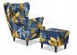 Preview: Ohrensessel POLY 2 mit Hocker Wohnzimmersessel  Blumenmuster