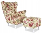 Preview: Ohrensessel Rose 01 mit Hocker Wohnzimmersessel  Blumenmuster Rosa geblümt Romantisch