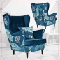 Mobile Preview: Ohrensessel ARI Spring 1 / Royal 19  Wohnzimmersessel Blumenmuster Sessel Kissen, ohne Hocker, mit Knopfheftung Blau