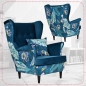 Preview: Ohrensessel ARI Spring 1 / Royal 19  Wohnzimmersessel Blumenmuster Sessel Kissen, ohne Hocker, mit Knopfheftung Blau