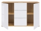 Preview: Kommode Zele Sideboard 135 cm Weiß Hochglanz/Wotan Eiche Modern Design Anrichte