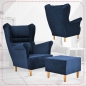 Preview: Ohrensessel Zoja New Velo 109 mit Hocker Wohnzimmersessel Blau Indigoblau