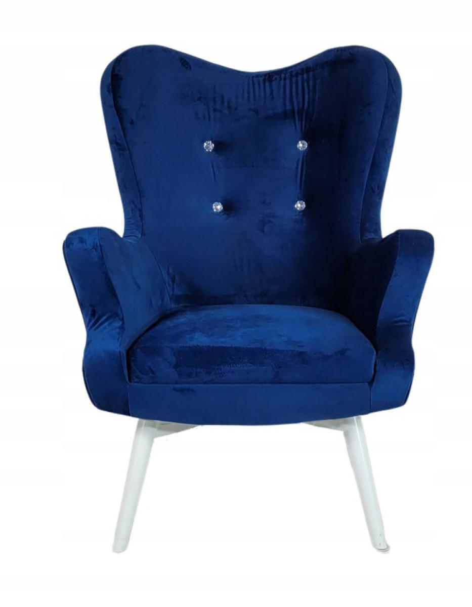 Sessel Vikka mit Hocker, Velur Velvet Farbe Indigo - Cobalt