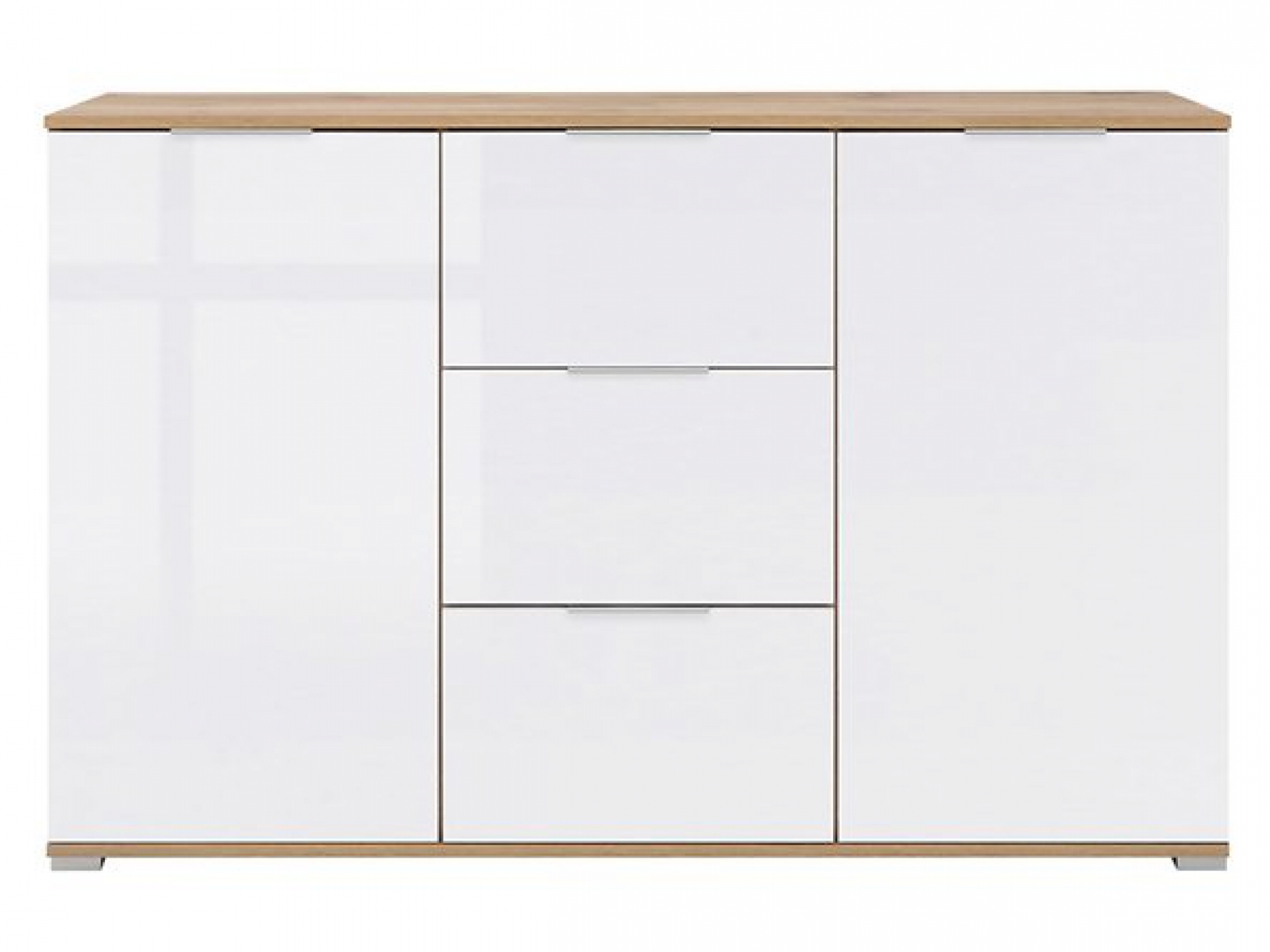 Kommode Zele Sideboard 135 cm Weiß Hochglanz/Wotan Eiche Modern Design Anrichte