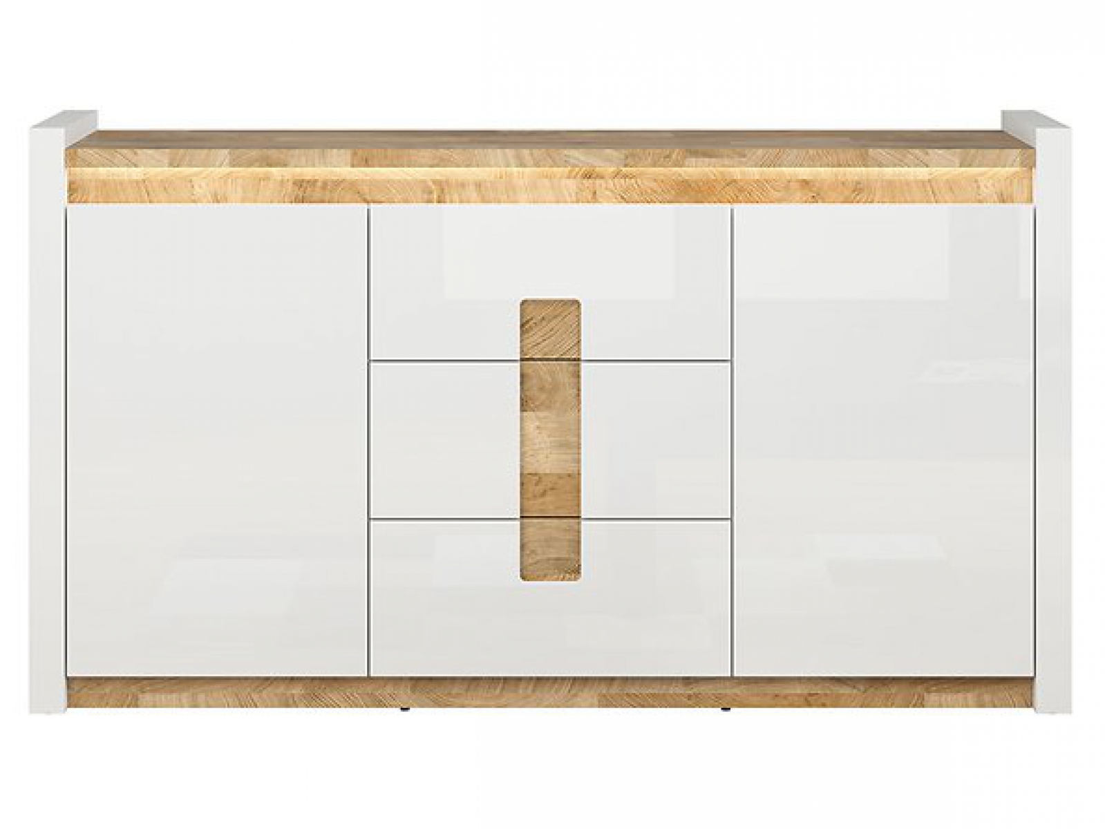 Kommode Alameda 172 cm Soft Close Weiß Hochglanz/Eiche Westminster LED Beleuchtung Sideboard Modern Design Anrichte Wohnzimmer Schrank