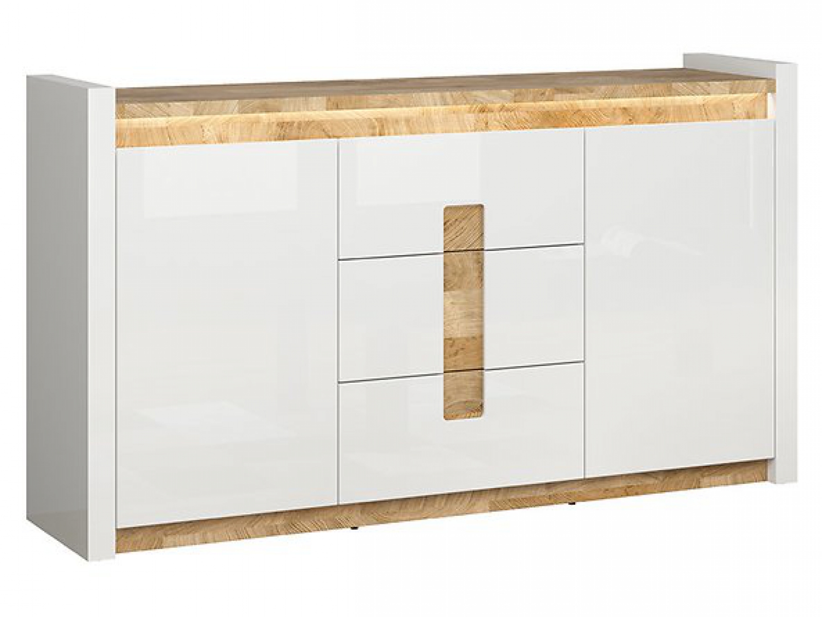 Kommode Alameda 172 cm Soft Close Weiß Hochglanz/Eiche Westminster LED Beleuchtung Sideboard Modern Design Anrichte Wohnzimmer Schrank