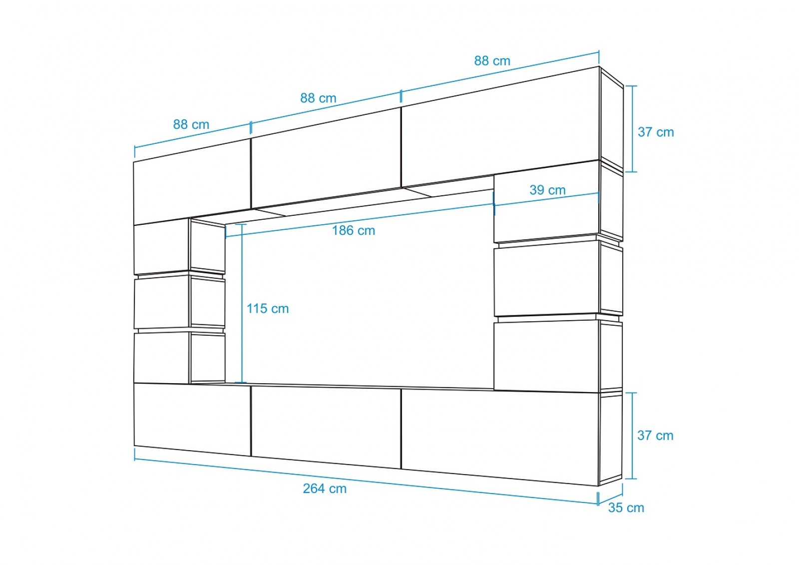 SOFORT Wohnwand Bloom Weiß Hochglanz/Weiß 264 cm Mediawand Medienwand Design Modern Led Beleuchtung MDF Hochglanz Hängewand Hängeschrank TV Wand