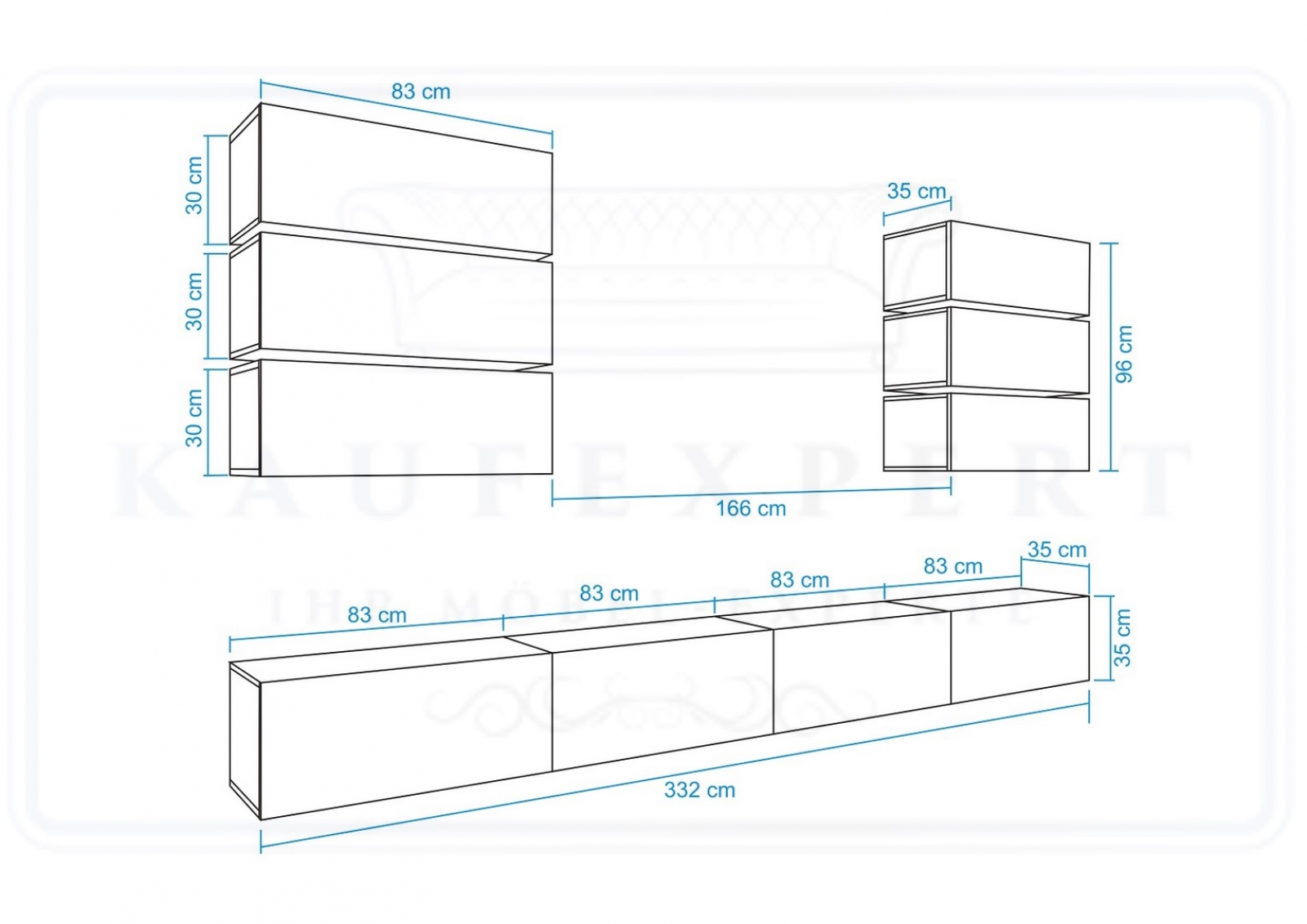 Wohnwand Dream Grau Hochglanz/Schwarz Matt 332 cm Mediawand Medienwand Design Modern Led Beleuchtung MDF Hochglanz Hängewand Hängeschrank TV Wand Shine Sigma Shadow