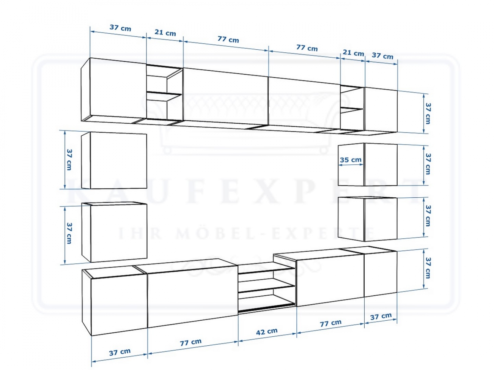 Wohnwand Edge Grau Hochglanz/Schwarz  Mediawand Medienwand Design Modern Led Beleuchtung MDF Hochglanz Hängewand Hängeschrank TV Wand