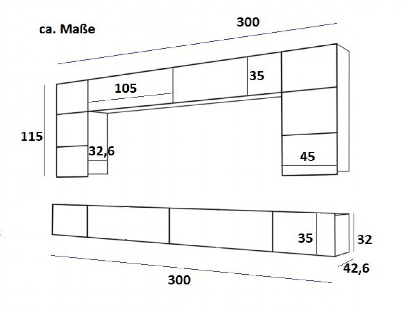 Wohnwand Flow nach Kundenspezifikation Grau Hochglanz/ Schwarz  + zusätzliche Schränke, Breite 405 cm