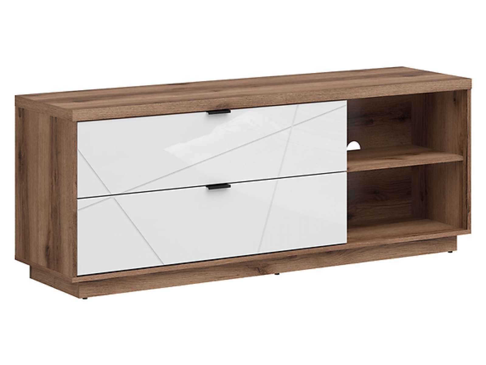 Lowboard Forn 156cm Weiß Hochglanz/ Eiche Delano TV Möbel Design Board HiFi Tisch Modern Schrank Möbel