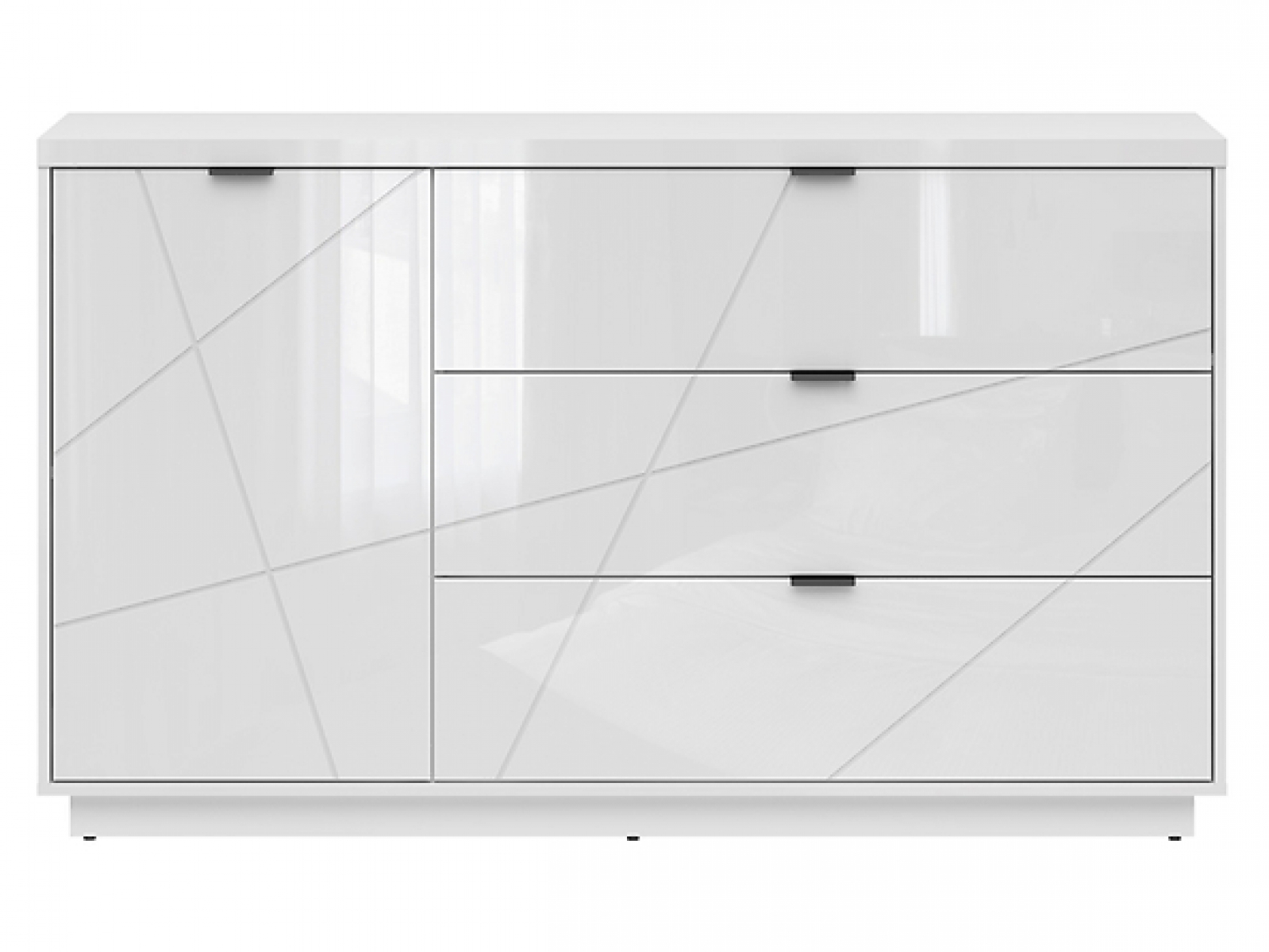 Kommode Forn 156cm Soft Close Weiß Hochglanz/Weiß Glanz Sideboard Modern Design Anrichte Highboard Wohnzimmer Schrank