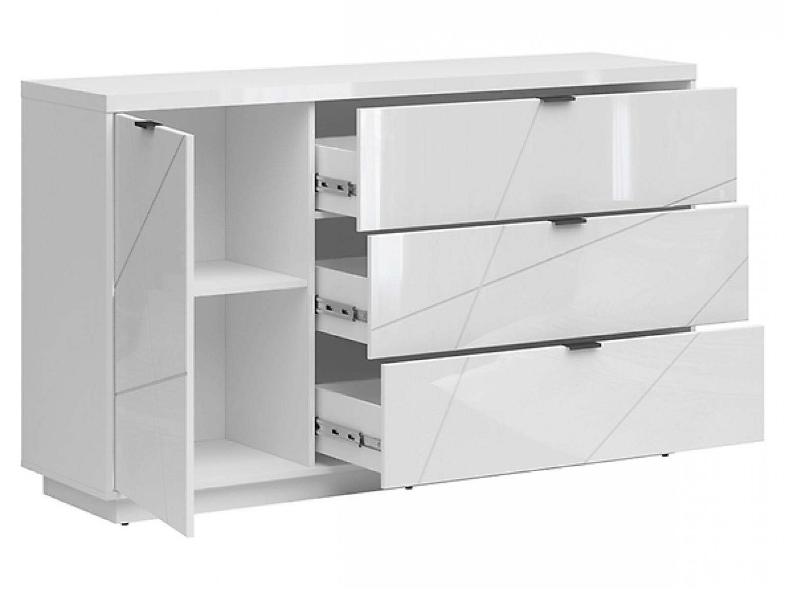 Kommode Forn 156cm Soft Close Weiß Hochglanz/Weiß Glanz Sideboard Modern Design Anrichte Highboard Wohnzimmer Schrank