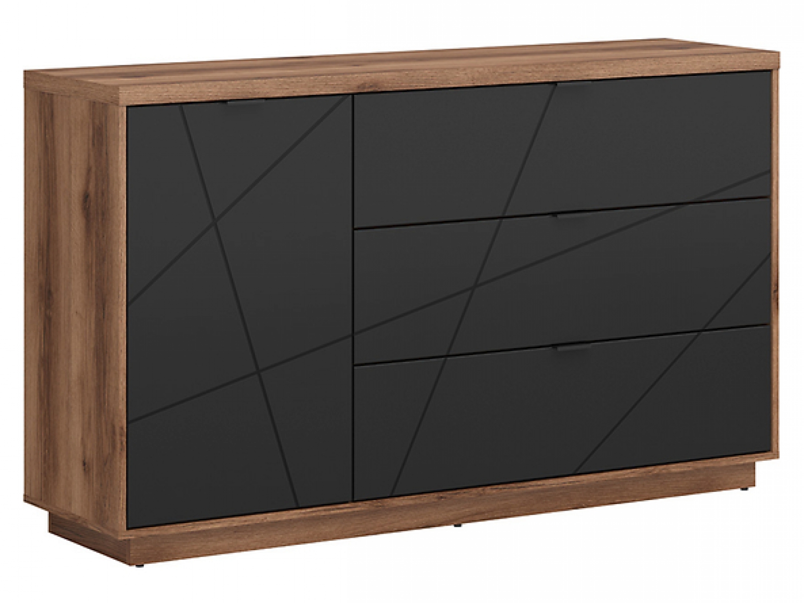 Kommode Forn 156cm Soft Close Schwarz Matt/Eiche Delano Sideboard Modern Design Anrichte Wohnzimmer Schrank