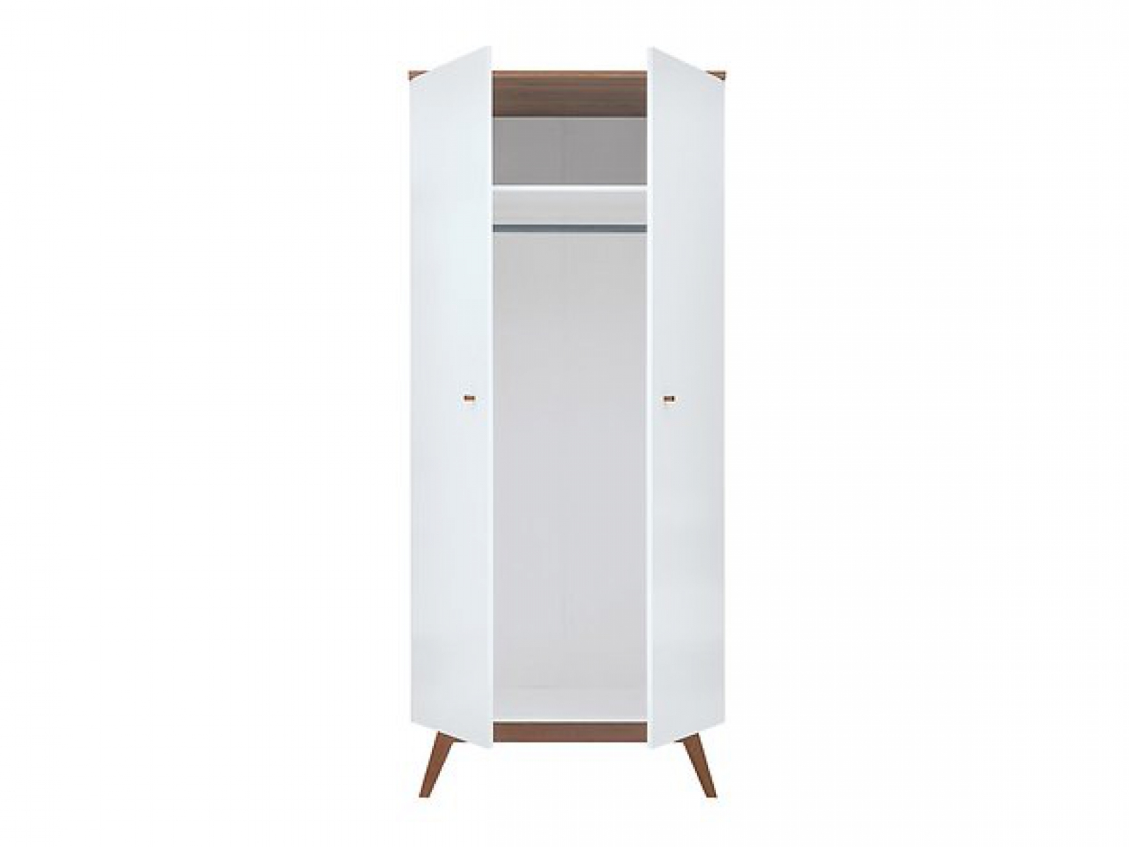 Kleiderschrank Heda 85cm Weiß Hochglanz/Sibu Lärche/Weiß Retro Vintage Drehtürenschrank Design