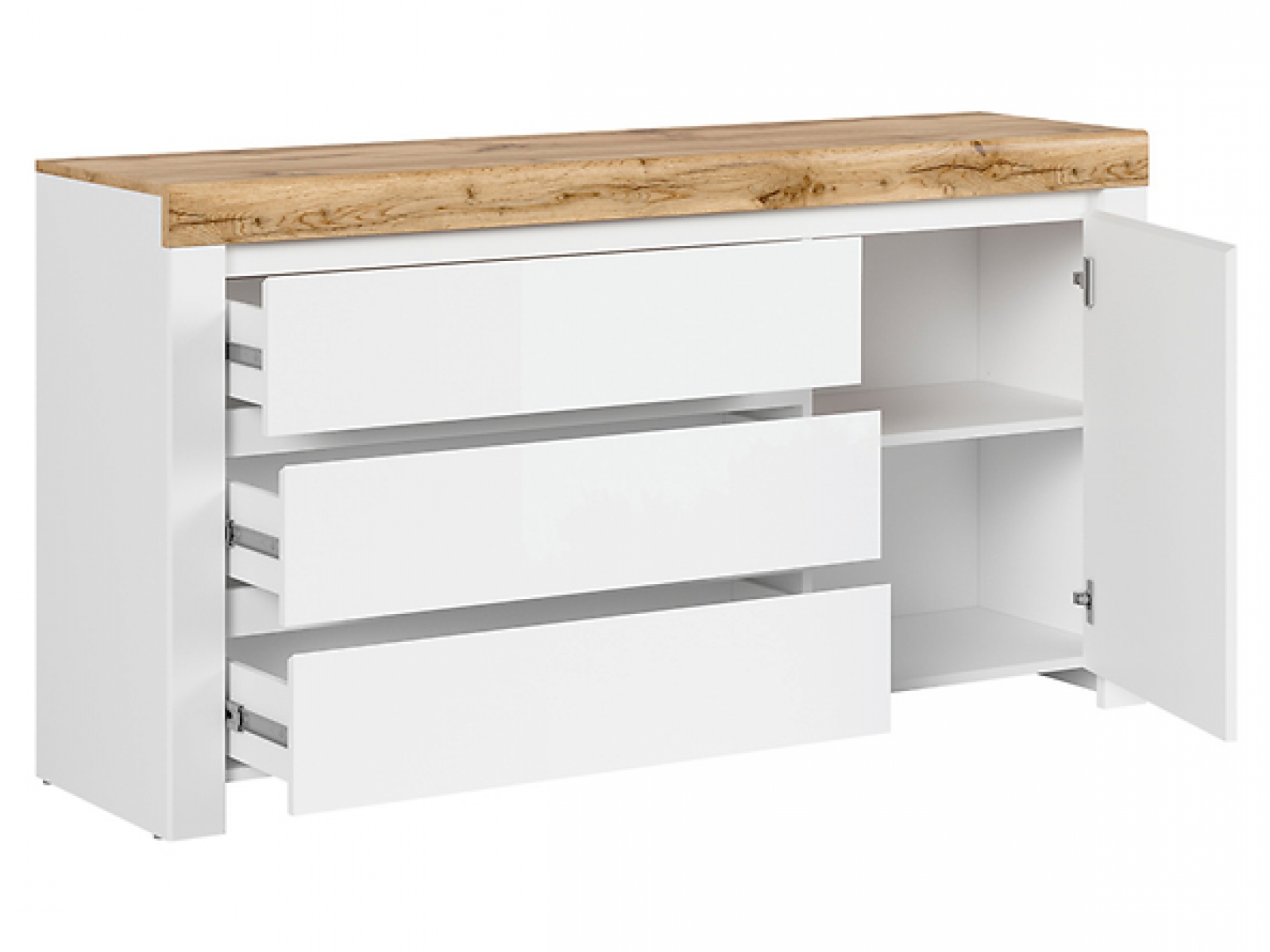 Kommode Holten 156 cm lackiert Soft Close Weiß Hochglanz/Wotan Eiche/Weiß Matt Modernes Design Anrichte Sideboard