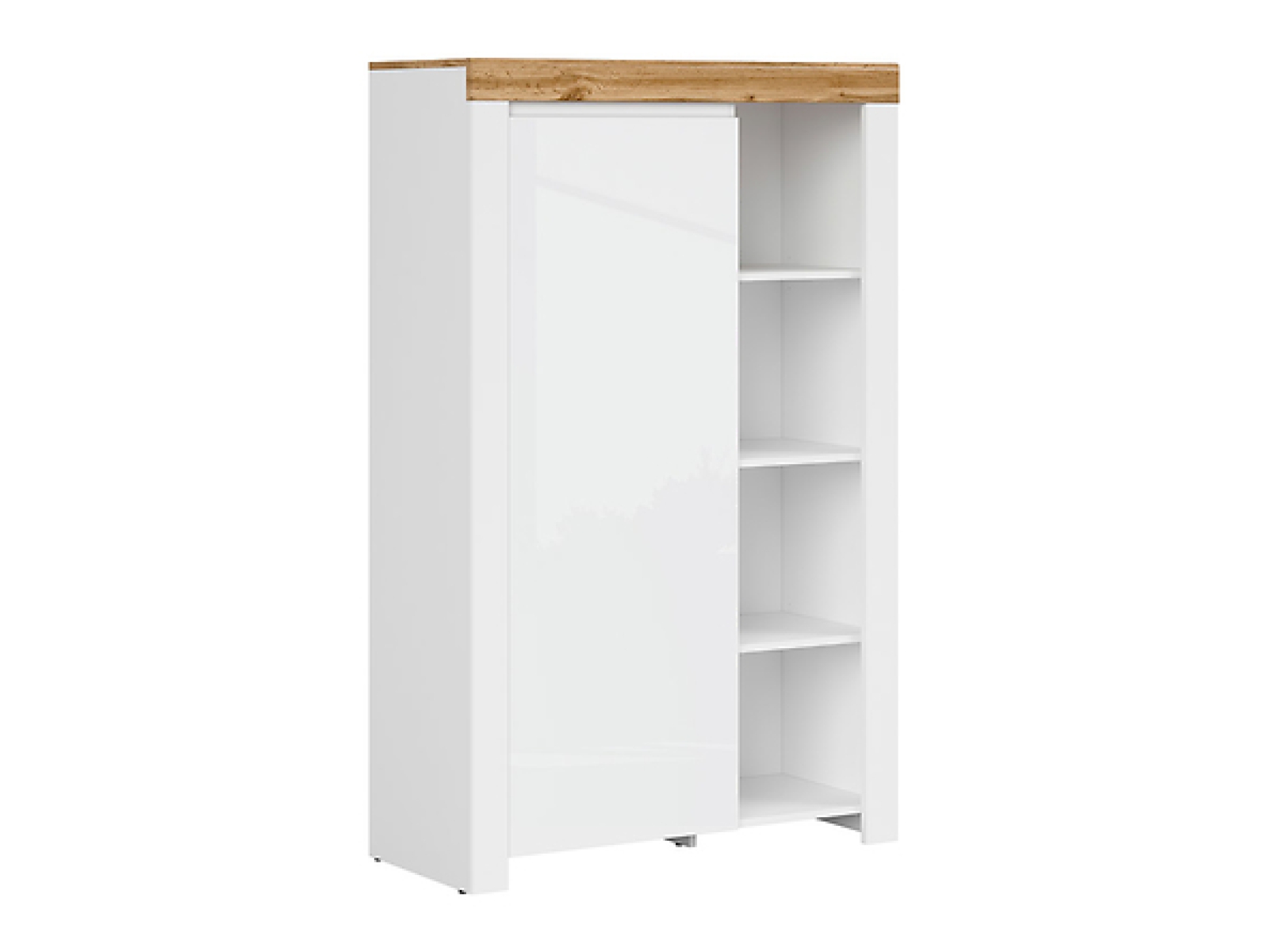 Stauraumschrank mit Regal Holten 156,5 cm Soft Close lackiert Weiß Hochglanz/Wotan Eiche/Weiß Modern Design