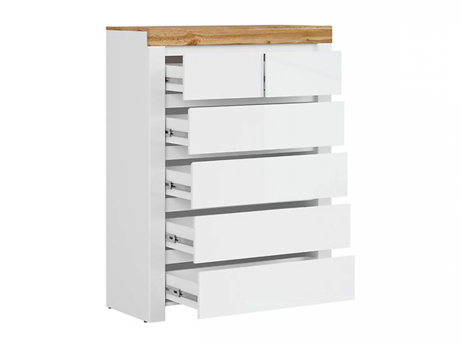 Highboard Holten 98,5cm lackiert Soft Close Weiß Hochglanz/Wotan Eiche/Weiß Matt Modernes Design Anrichte Sideboard Kommode
