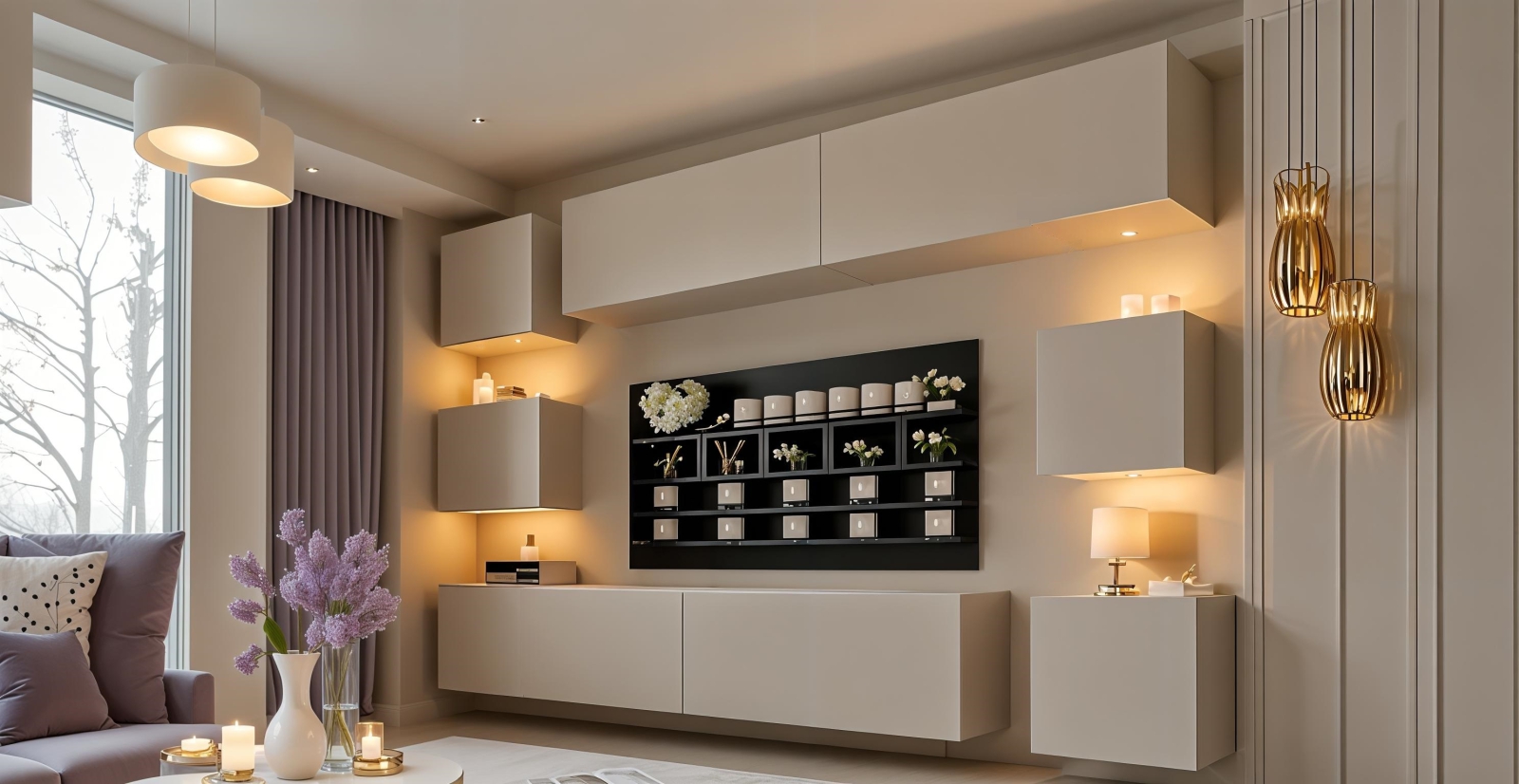 Wohnwand Swirl KASCHMIR 249 cm Mediawand Medienwand Design Modern Led Beleuchtung Hängewand Hängeschrank TV Wand