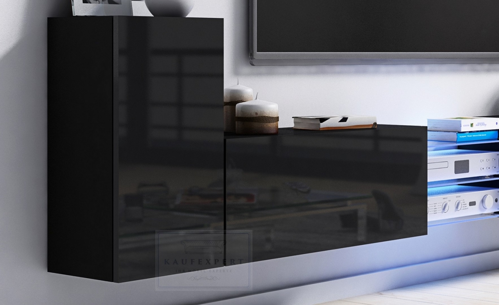 Tv Lowboard Galaxy Weiß Hochglanz/Weiß MDF Design Board HiFi Tisch Beleuchtung Modern Wohnwand  Schrank Möbel