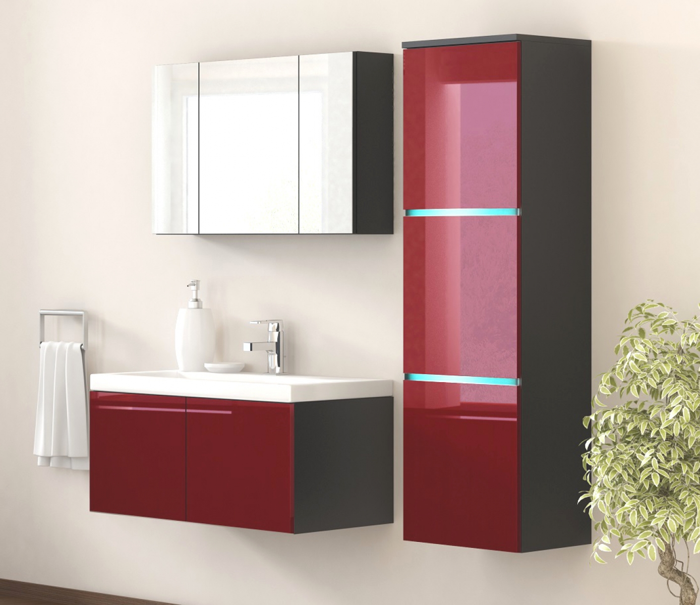 badmobel rot, kaufexpert - badmöbel-set werner xxl 1 rot hochglanz/ schwarz, Design ideen