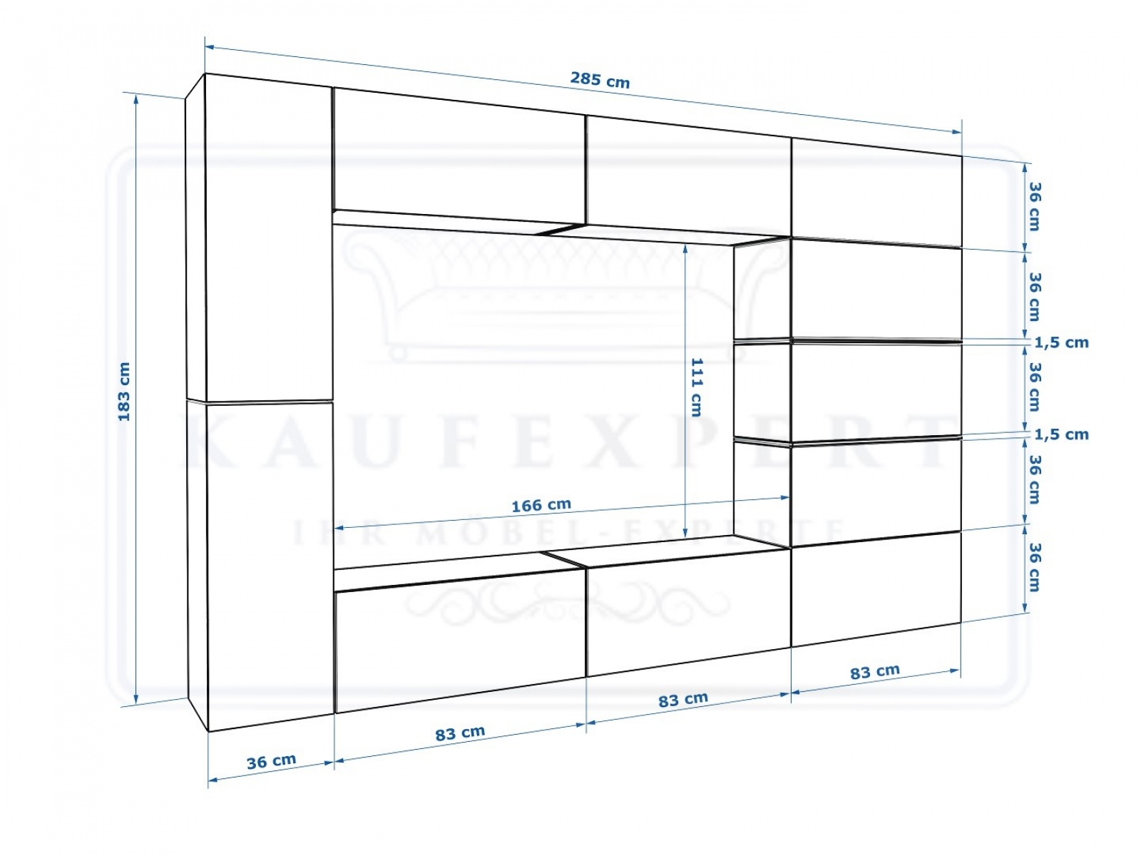 Wohnwand Shadow Weiß Hochglanz/Sonoma 285 cm Mediawand Anbauwand Medienwand Design Modern Led Beleuchtung MDF Hochglanz Stehend TV Wand