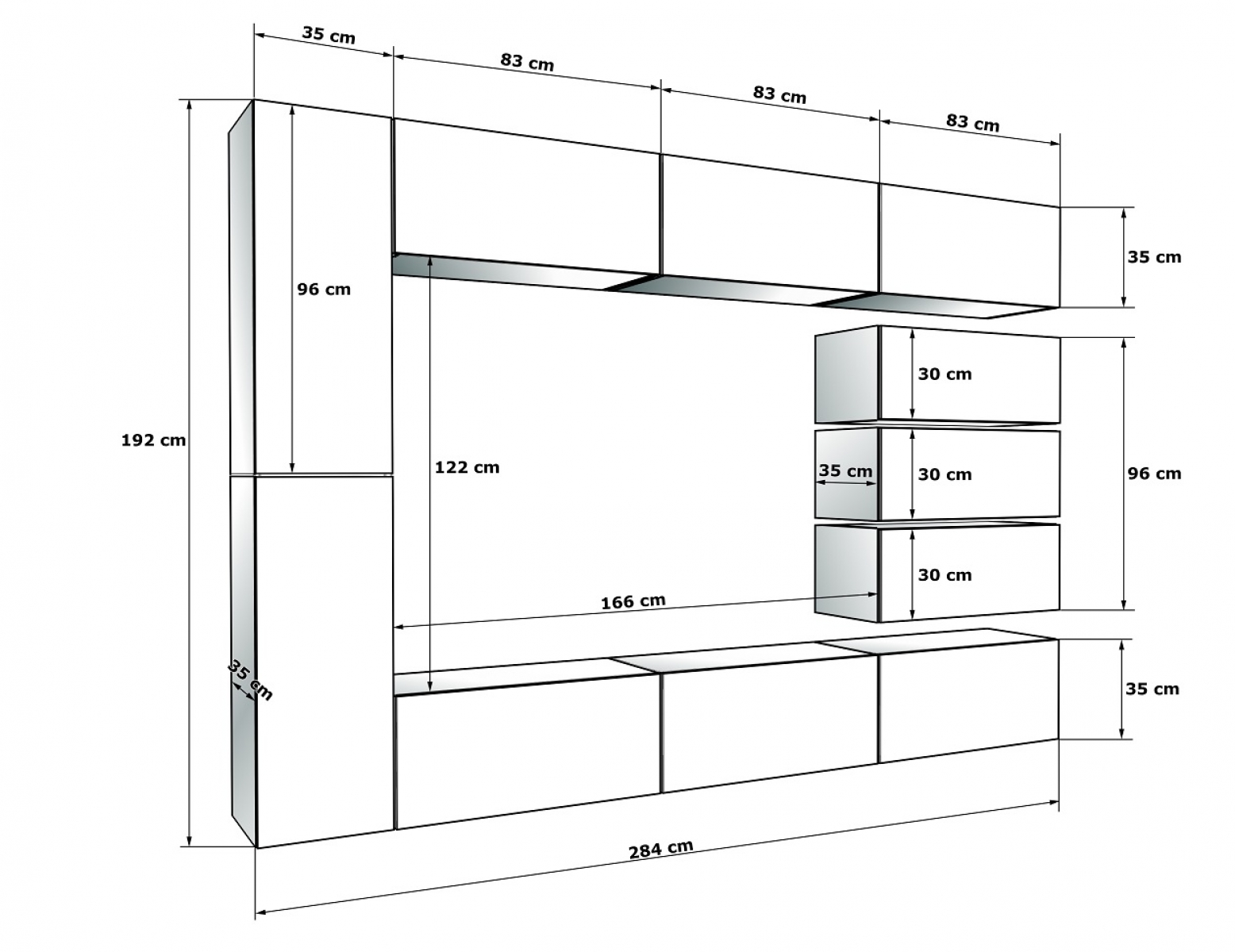 Wohnwand Shine Weiß Hochglanz/Weiß 284 cm Mediawand Medienwand Design Modern Led Beleuchtung MDF Hochglanz Hängewand Hängeschrank TV Wand