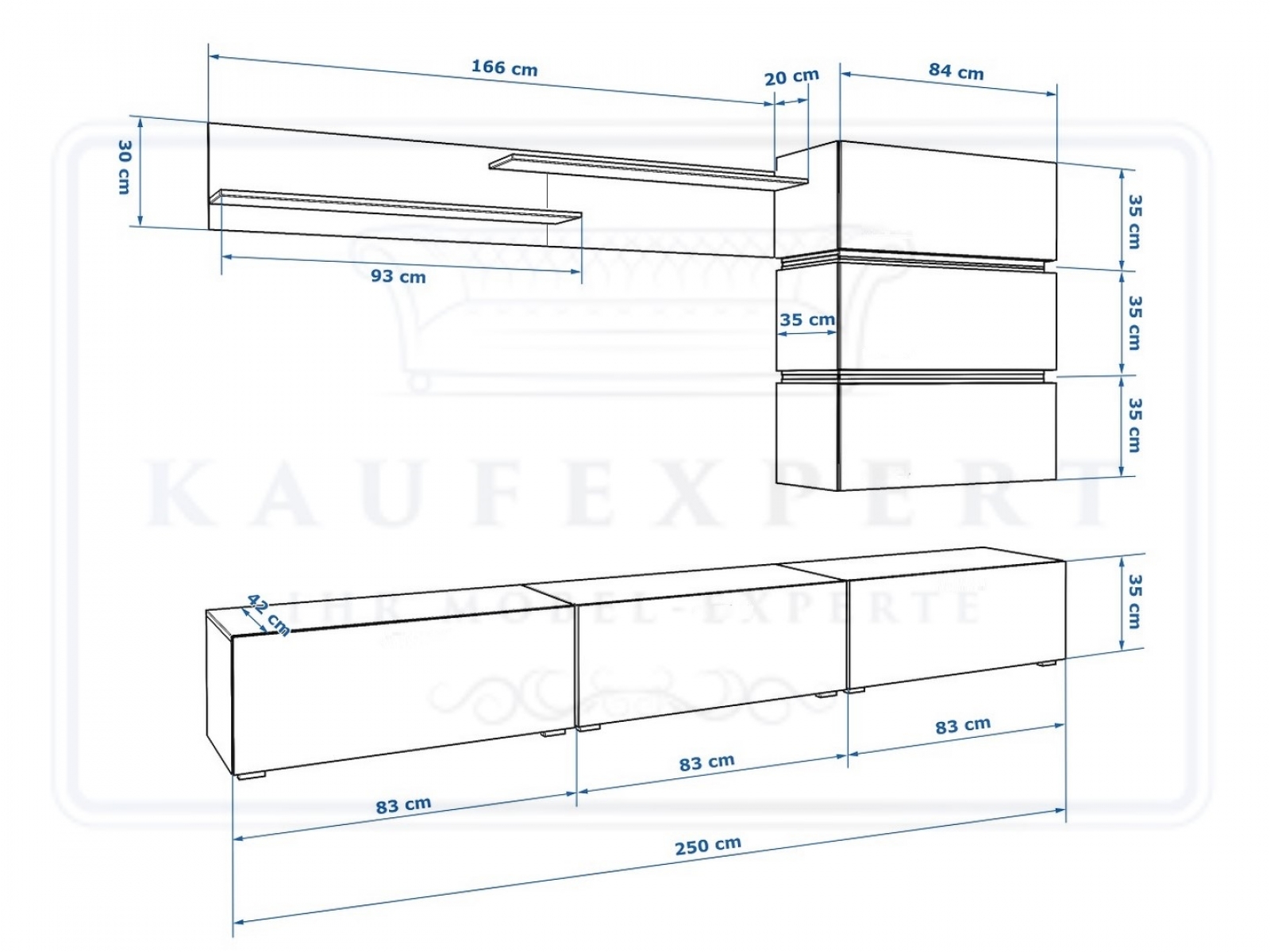 Wohnwand Sigma PUSH TO OPEN Grau Hochglanz/Schwarz Mediawand Medienwand Design Modern Led Beleuchtung MDF Hochglanz Hängewand Hängeschrank TV Wand