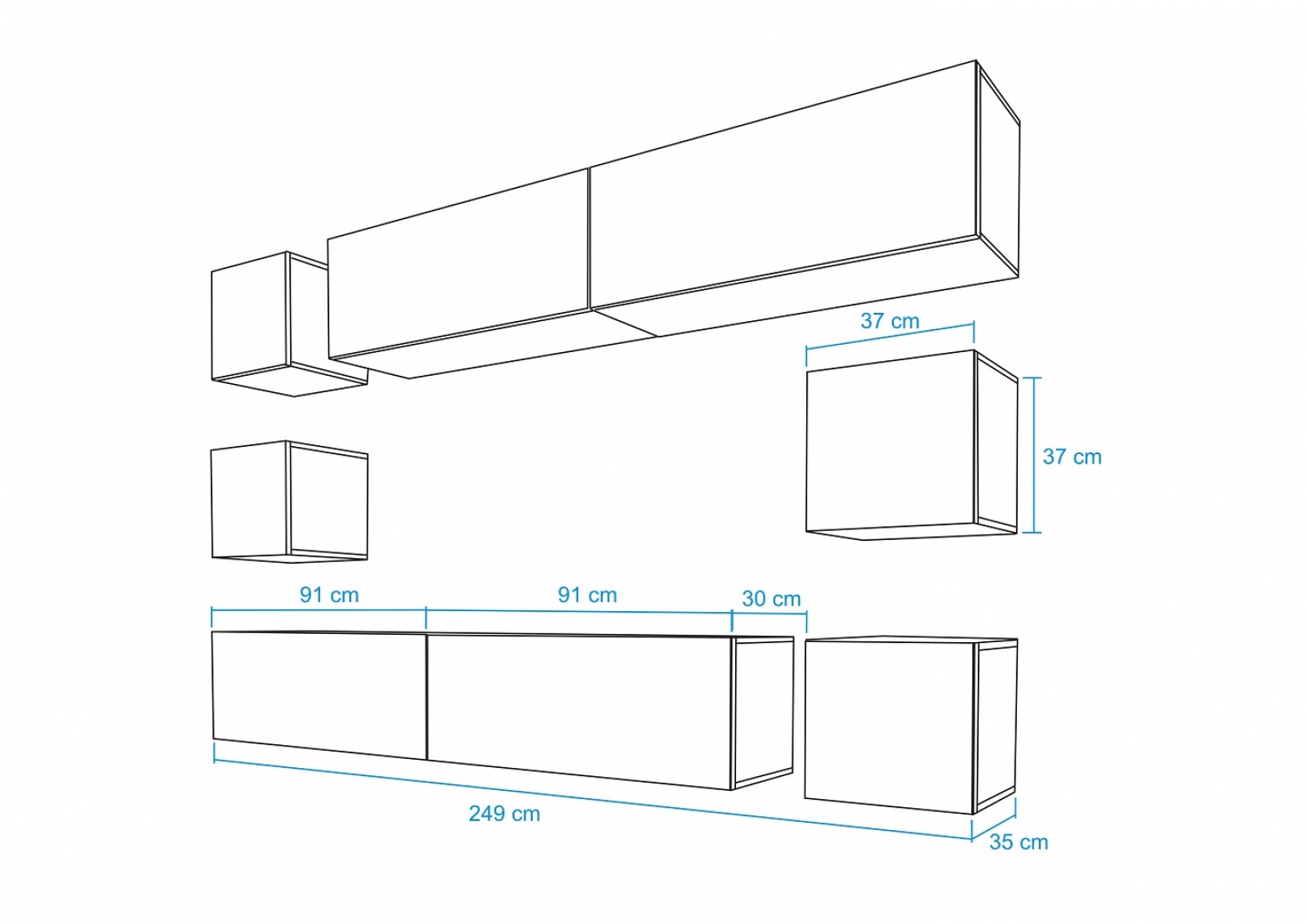 Wohnwand Swirl Weiß Hochglanz/Weiß 249 cm Mediawand Medienwand Design Modern Led Beleuchtung MDF Hochglanz Hängewand Hängeschrank TV Wand