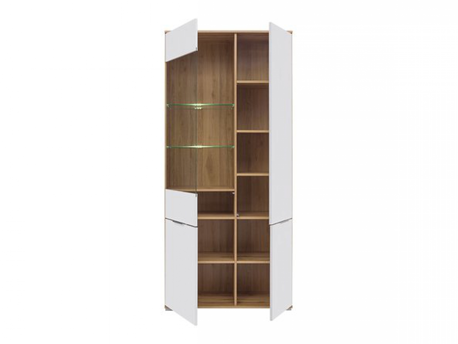 Vitrine Zele 90 cm Weiß Hochglanz/Wotan Eiche Modern Design LED Beleuchtung