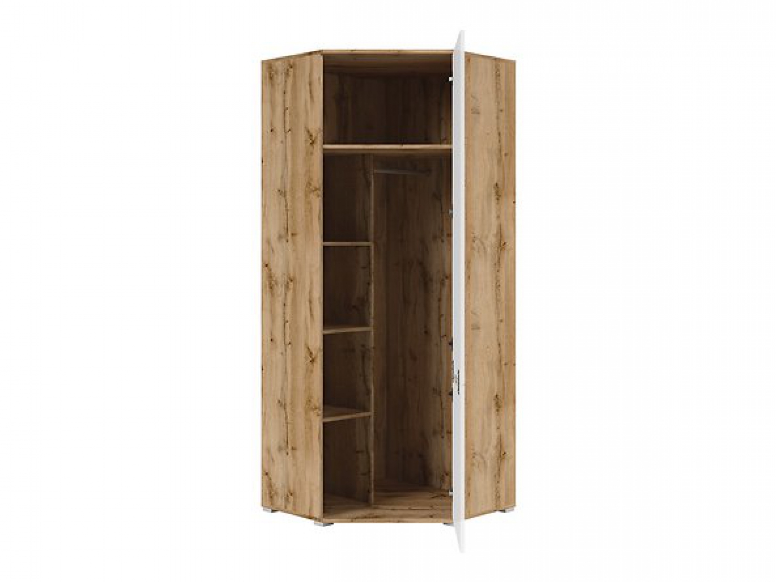 Eckschrank Zele 78cm Weiß Hochglanz/Wotan Eiche Kleiderschrank Modern