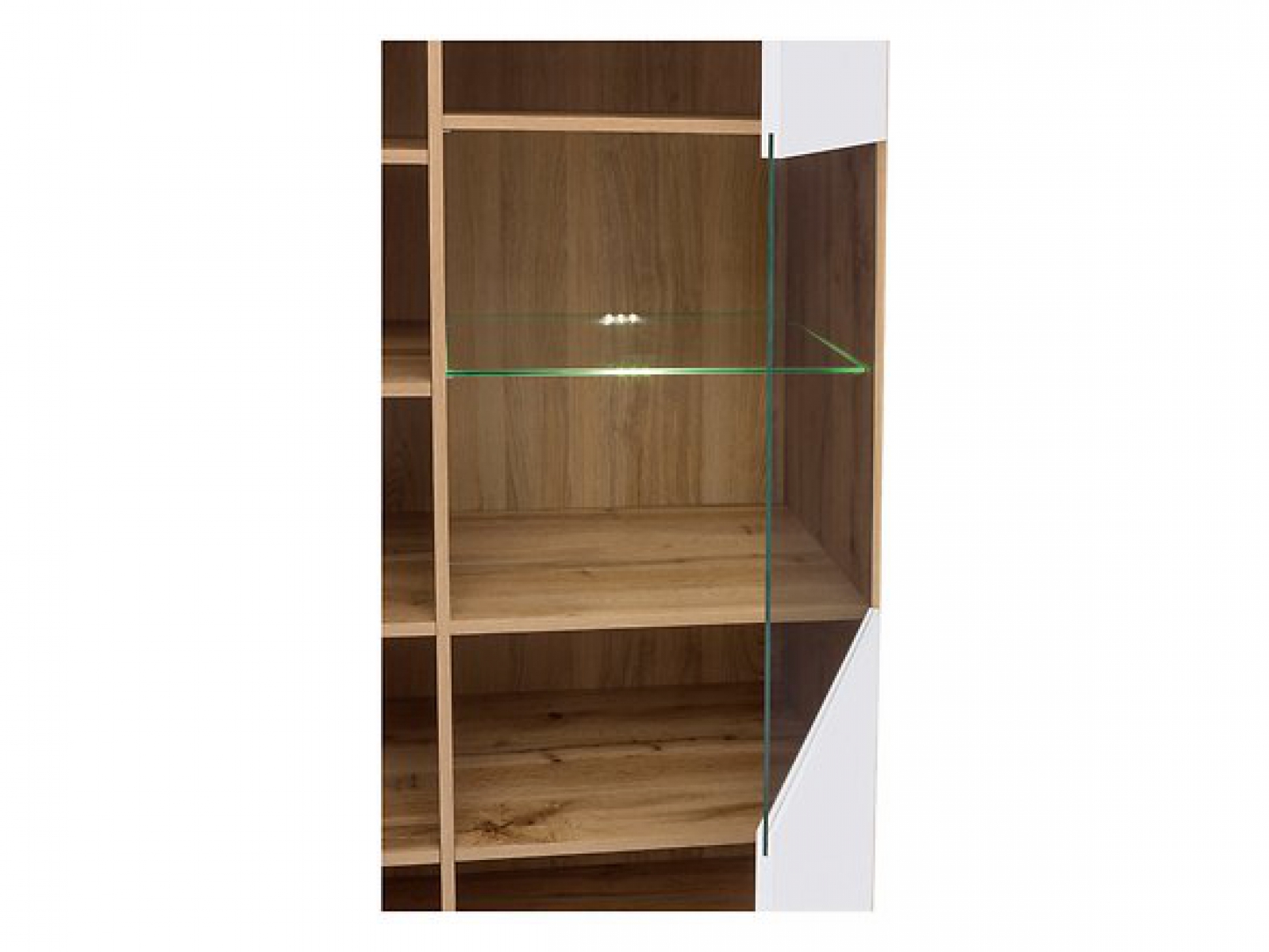 Vitrine Zele 90cm/132,5 cm Weiß Hochglanz/Wotan Eiche Modern Design LED Beleuchtung