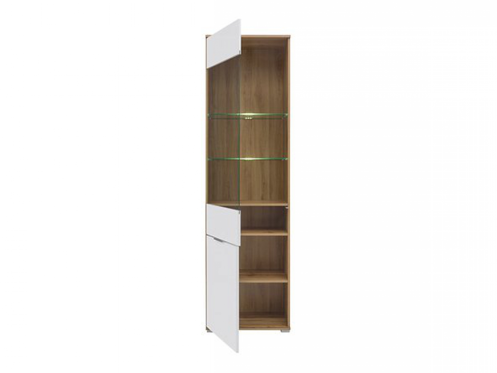 Vitrine Zele 56 cm Weiß Hochglanz/Wotan Eiche Modern Design LED Beleuchtung