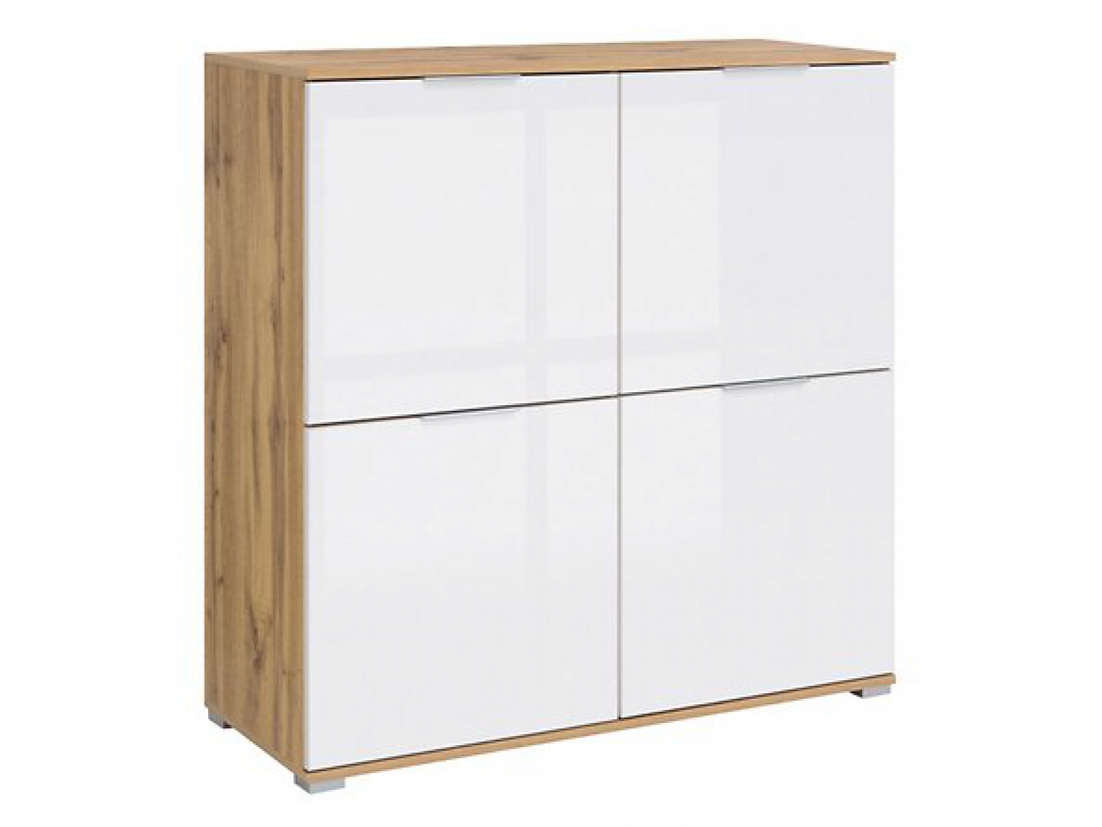 Highboard Zele Sideboard 104 cm Weiß Hochglanz/ Wotan Eiche Modern Design Anrichte