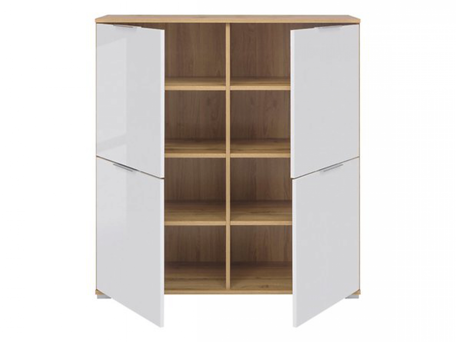 Highboard Zele Sideboard 104 cm Weiß Hochglanz/ Wotan Eiche Modern Design Anrichte